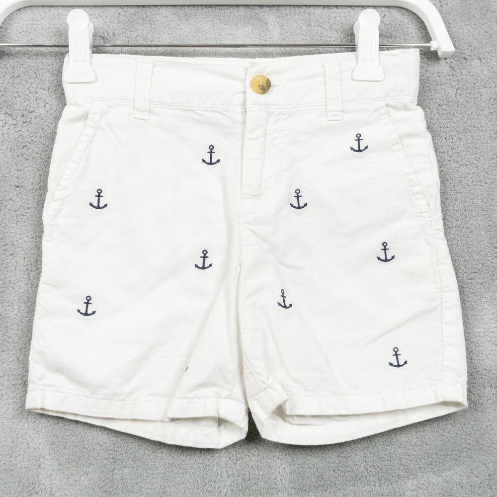 JANIE AND JACK Anchor Embroidered Nautical Chino Shorts White Sz 4